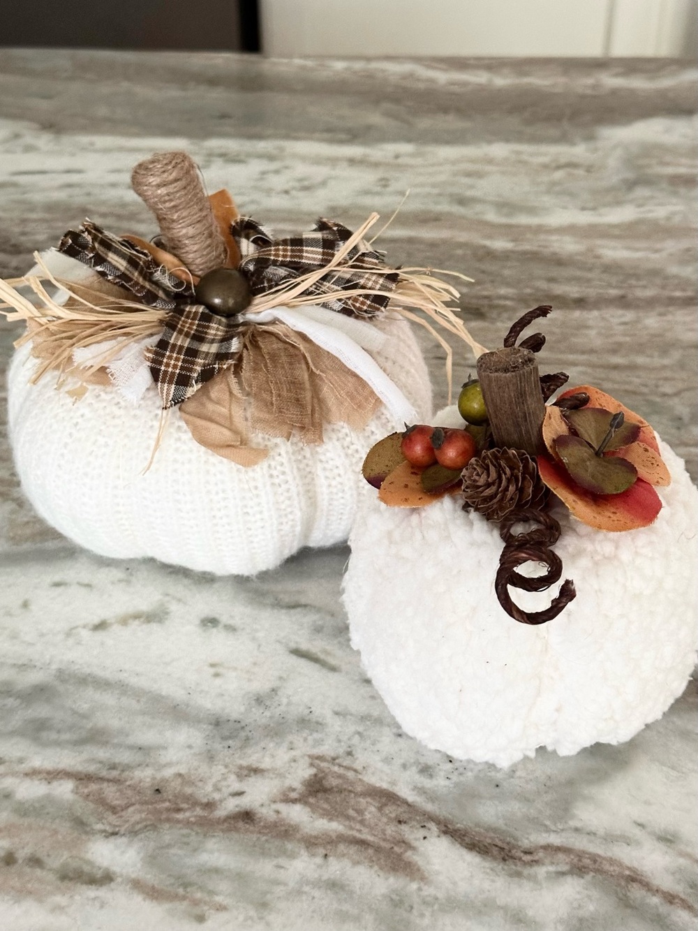 Set of 2 Pumpkins Knit Fabric & Sherpa Fleece - Fall Decor / Harvest